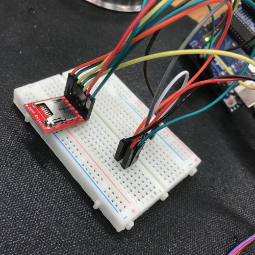 Breadboard with the SD card reader/writer